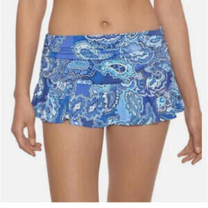 LAUREN Ralph Lauren Bottom Swim Blue  Paisley Skirted Hipster Bikini NWT Size 16